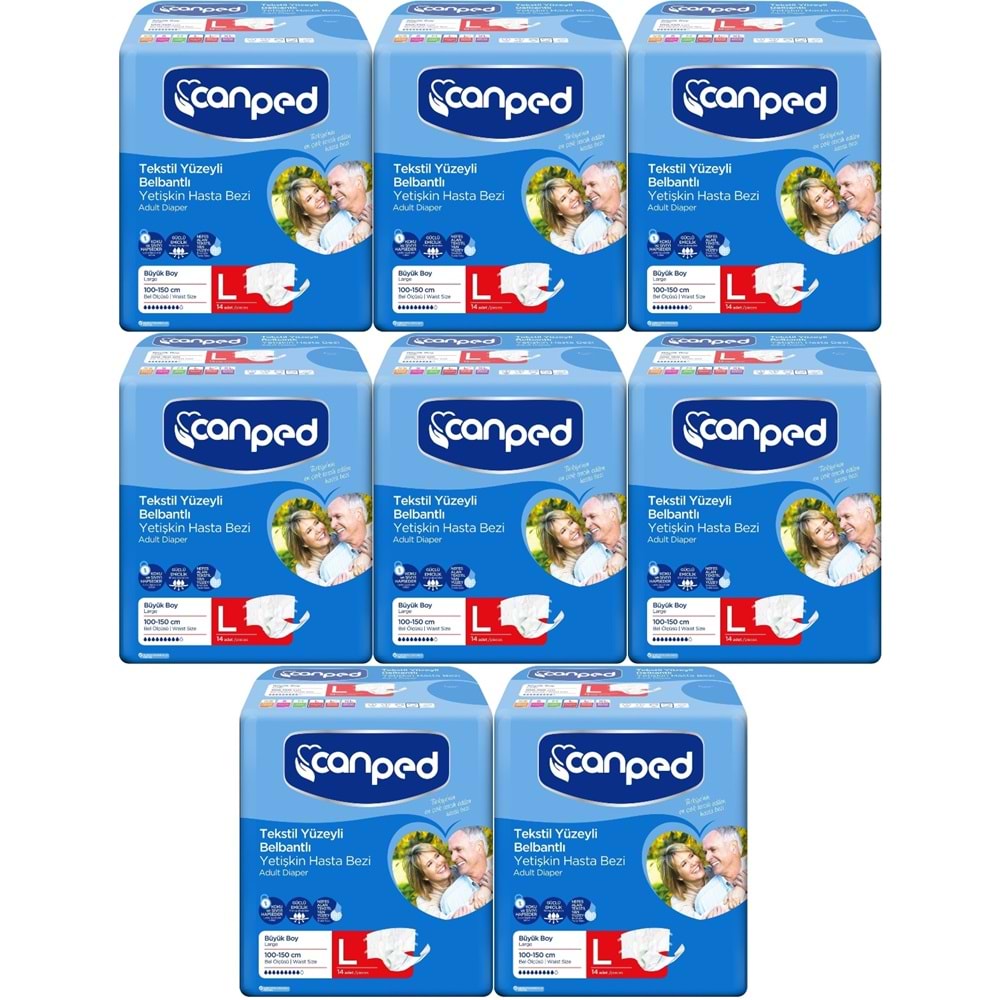 Canped Hasta Bezi Yetişkin Bel Bantlı Tekstil Yüzey L - Büyük - Large 112 Adet (8PK*14)