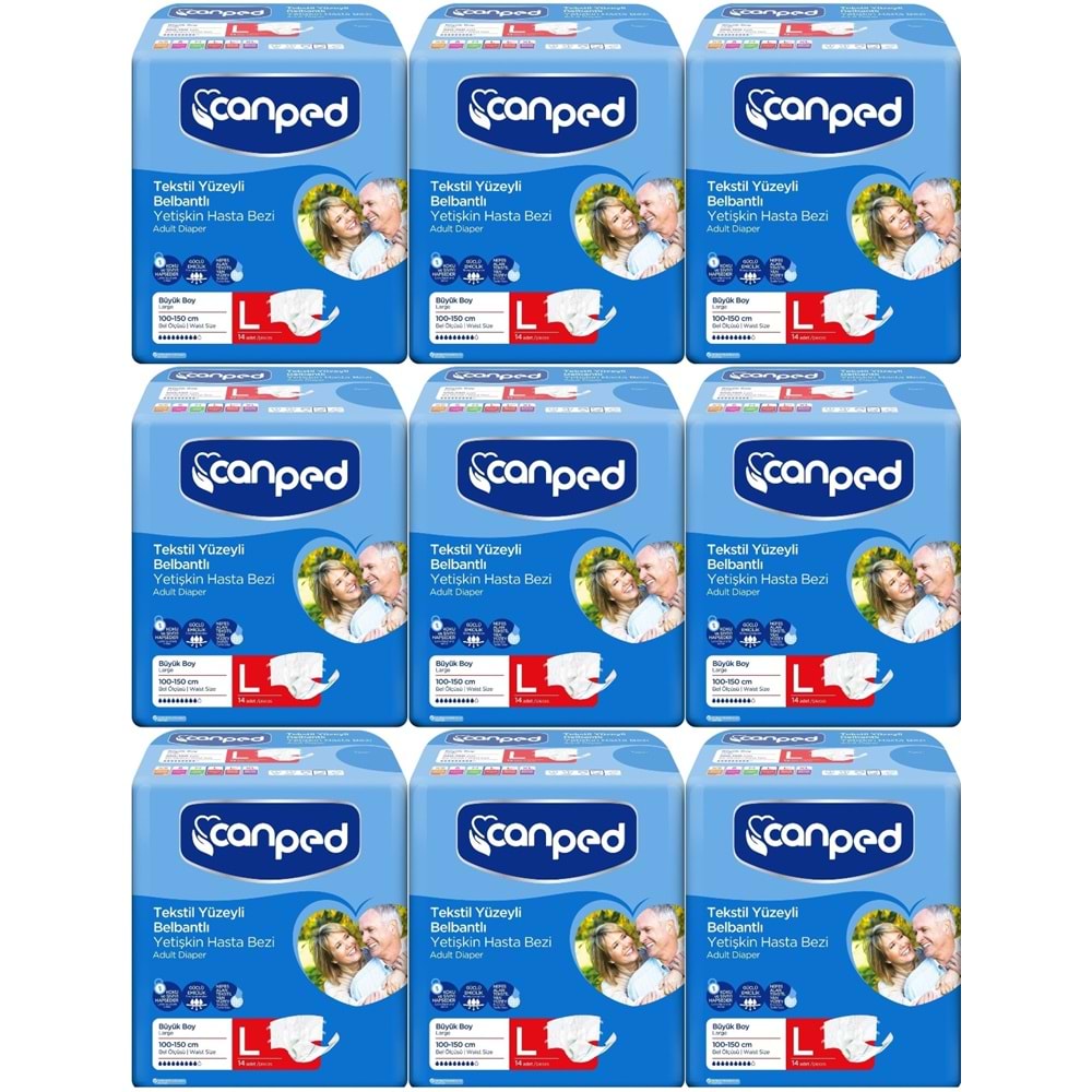 Canped Hasta Bezi Yetişkin Bel Bantlı Tekstil Yüzey L - Büyük - Large 126 Adet (9PK*14)
