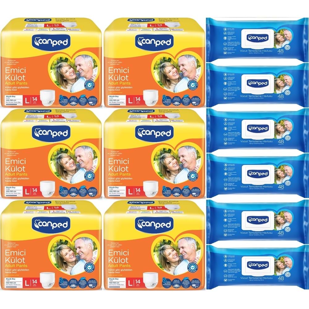 Canped Emici Külot Pants Hasta Yetişkin Bezi L - Büyük - Large 14 Adet- Temizleme Havlusu (12Li Set)