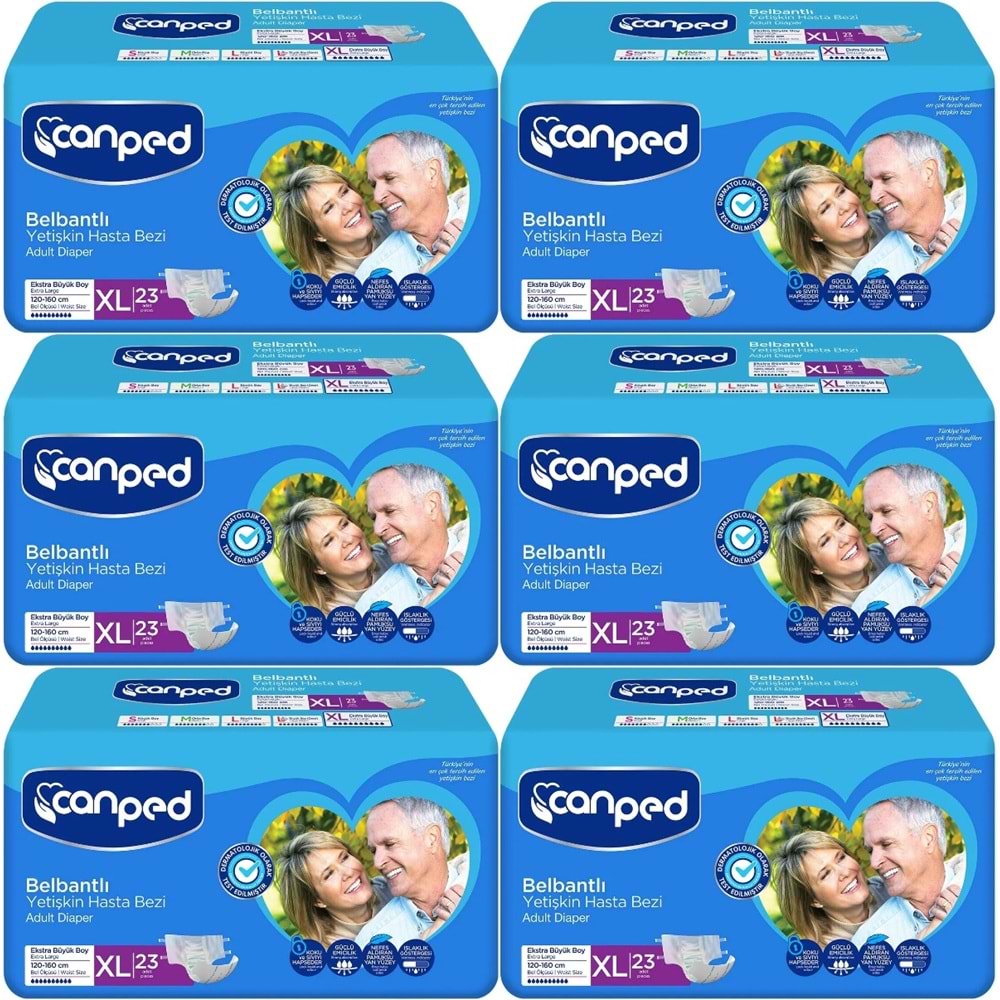 Canped Yetişkin Bezi Bel Bantlı Tekstil Yüzey XL - Ekstra Large - Extra Large 138 Adet