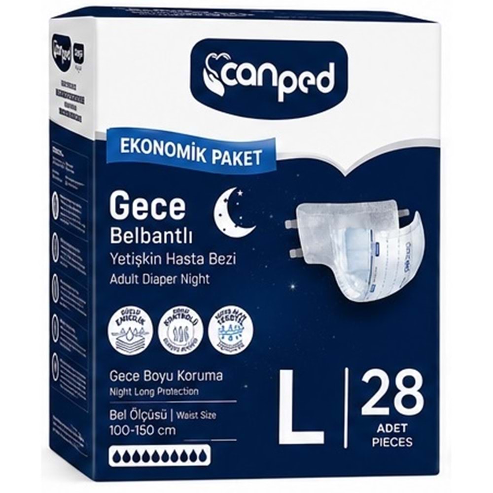 Canped Yetişkin Bezi Bel Bantlı Gece Night L - Büyük - Large 28 Adet