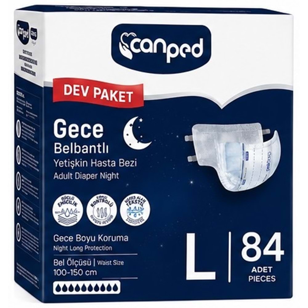 Canped Yetişkin Bezi Bel Bantlı Gece Night L - Büyük - Large 84 Adet