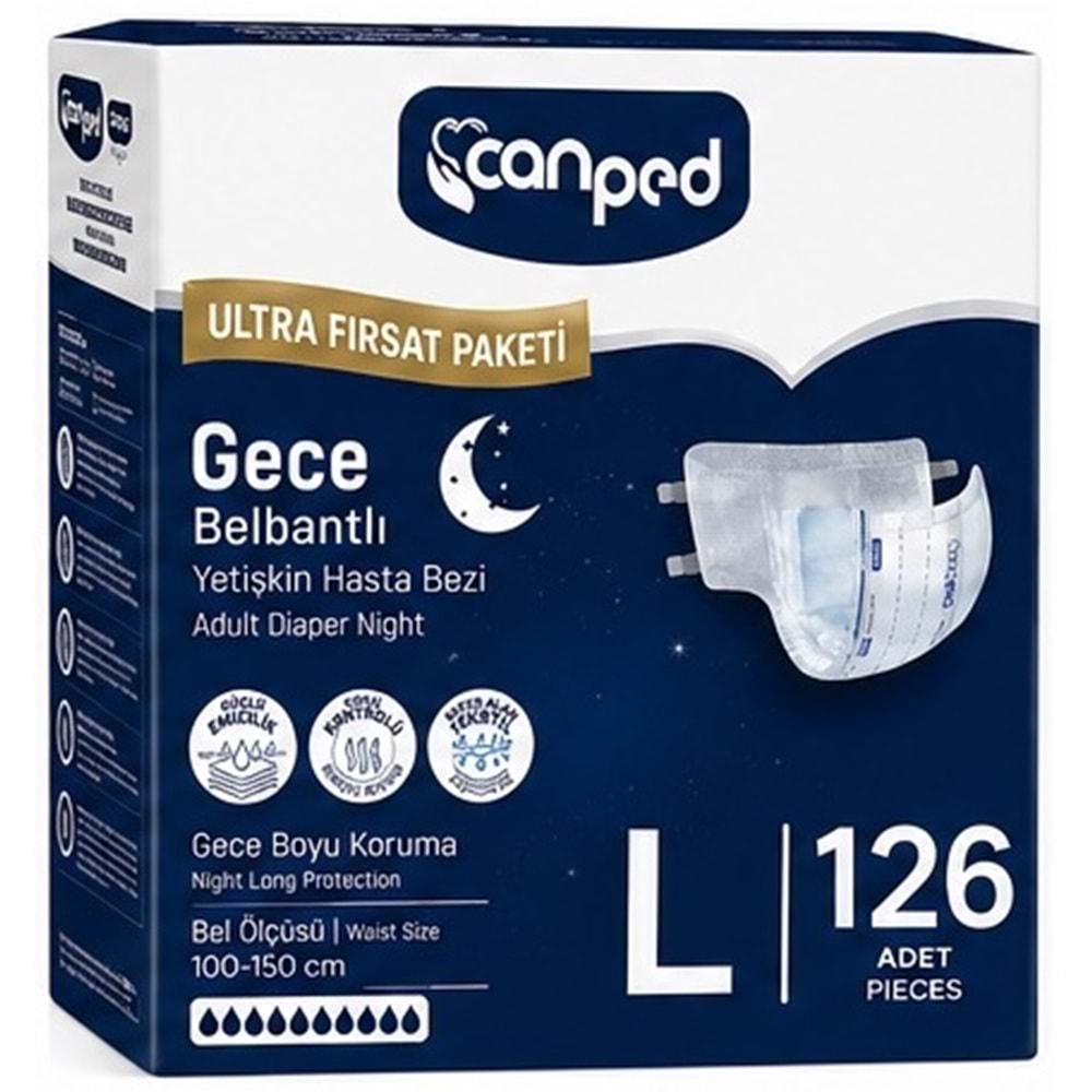 Canped Yetişkin Bezi Bel Bantlı Gece Night L - Büyük - Large 126 Adet