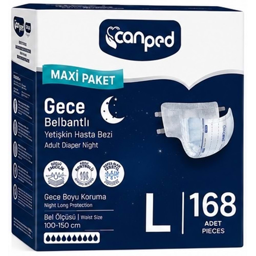Canped Yetişkin Bezi Bel Bantlı Gece Night L - Büyük - Large 168 Adet