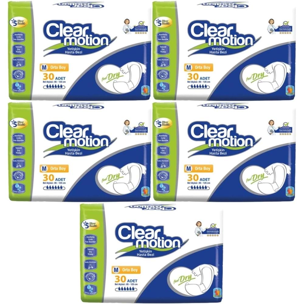 Clearmotion Yetişkin Hasta Bezi Bel Bantlı M - Orta - Medium 150 Adet (5PK*30)