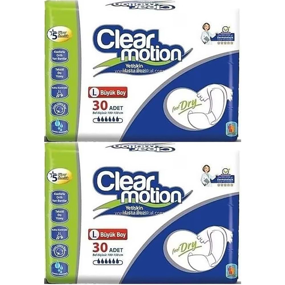 Clearmotion Yetişkin Hasta Bezi Bel Bantlı L - Büyük - Large 60 Adet (2PK*30)