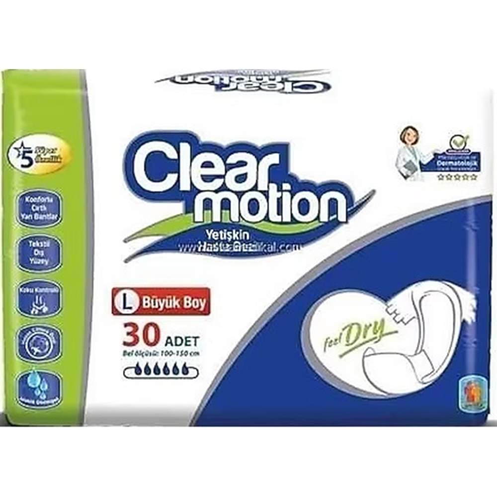 Clearmotion Yetişkin Hasta Bezi Bel Bantlı L - Büyük - Large 90 Adet (3PK*30)