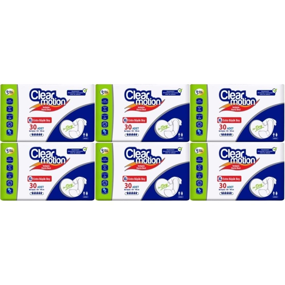 Clearmotion Yetişkin Hasta Bezi Bel Bantlı XL - Ekstra Büyük - Extra Large 180 Adet (6PK*30)