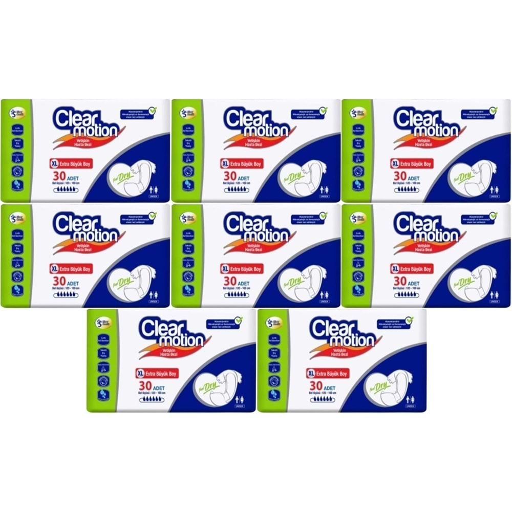 Clearmotion Yetişkin Hasta Bezi Bel Bantlı XL - Ekstra Büyük - Extra Large 240 Adet (8PK*30)