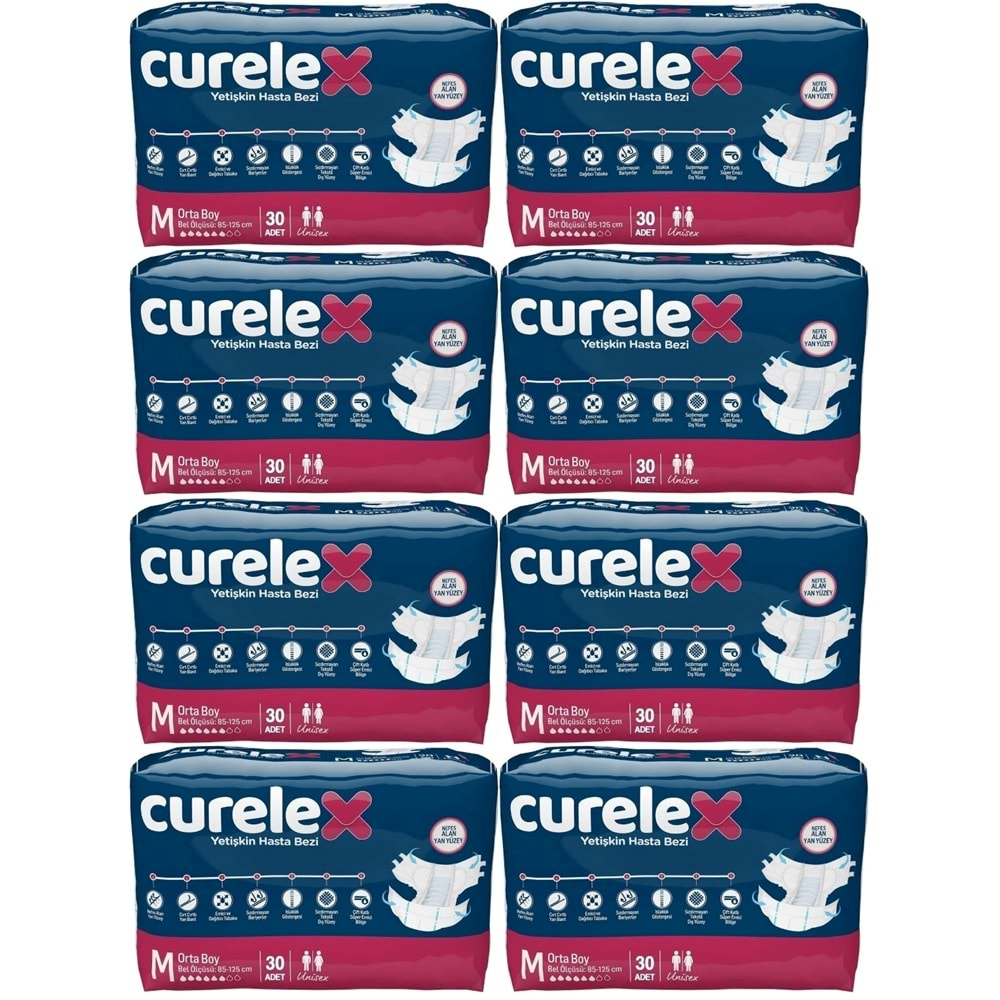 Curelex Hasta Bezi Yetişkin Bel Bantlı Tekstil Yüzey M-Orta Boy 240 Adet Tekli Pk (8PK*30)