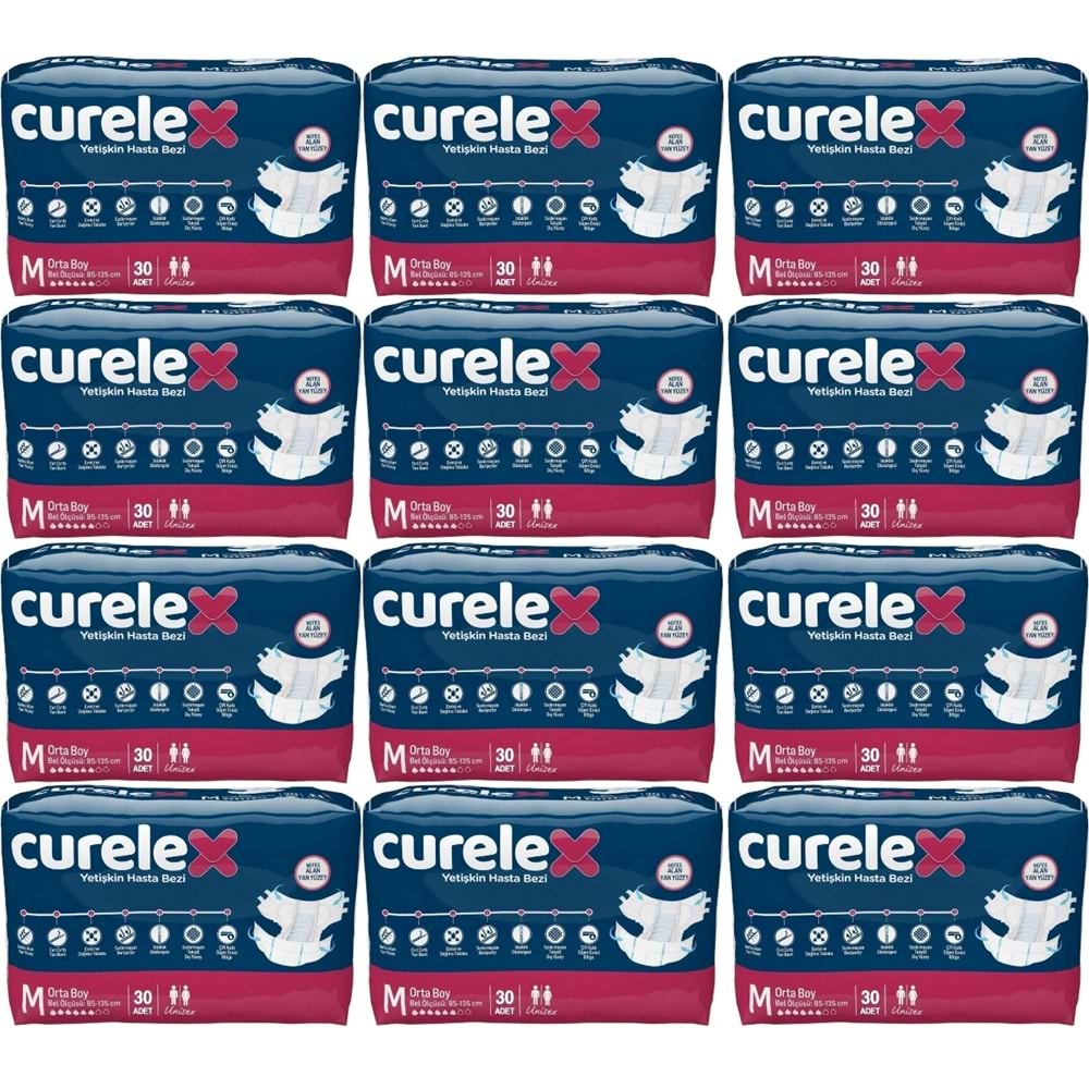 Curelex Hasta Bezi Yetişkin Bel Bantlı Tekstil Yüzey M-Orta Boy 360 Adet Tekli Pk (12PK*30)