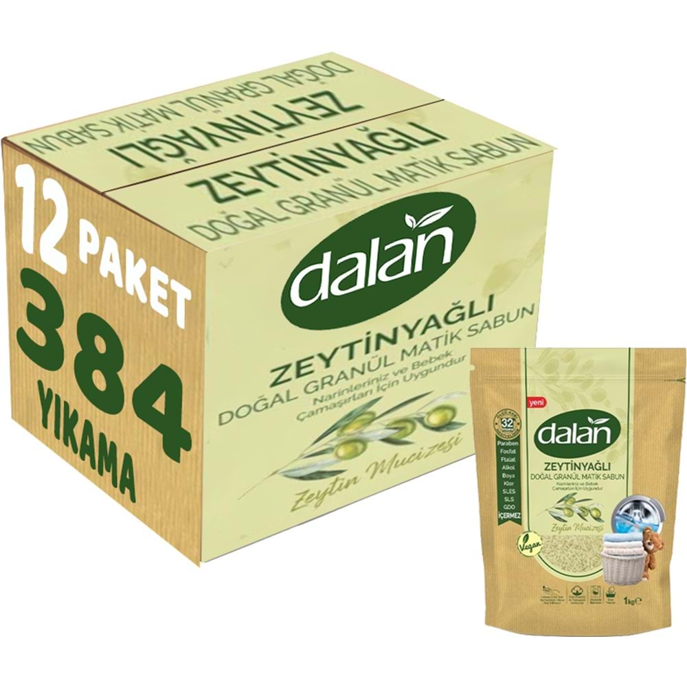 Dalan Doğal Granül Sabun Tozu 1Kg Bebekler İçin %100 Zeytinyağlı (12 Li Set)