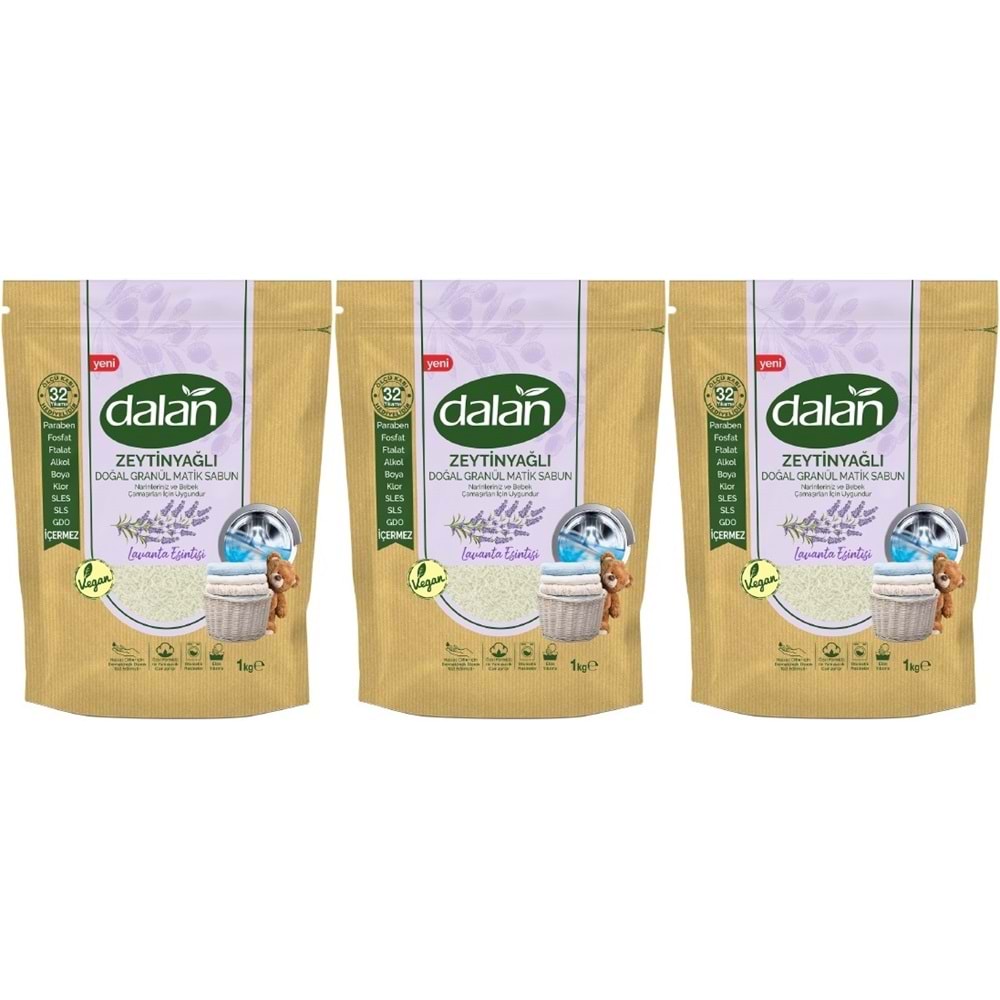Dalan Doğal Granül Sabun Tozu 1Kg Doğal Bebekler İçin Lavanta Esintisi (3 Lü Set)