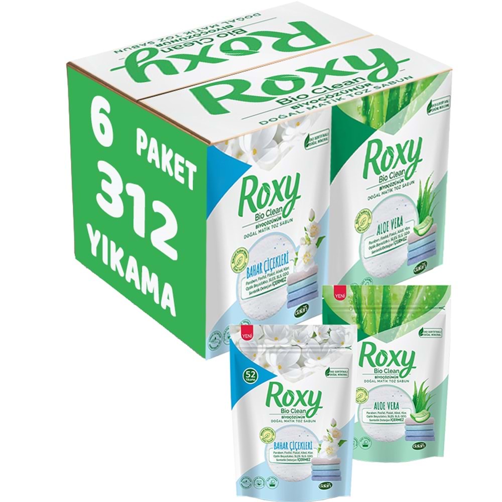 Dalan Roxy Bio Clean Sabun Tozu Karma Set 4.8+4.8Kg:9.6KG Bahar Çiçekleri+Aloe Vera (312 Yıkama)