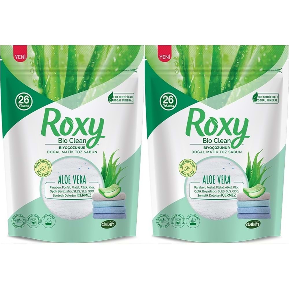 Dalan Roxy Bio Clean Matik Sabun Tozu 800GR Aloe Vera (2 Li Set) (52 Yıkama)
