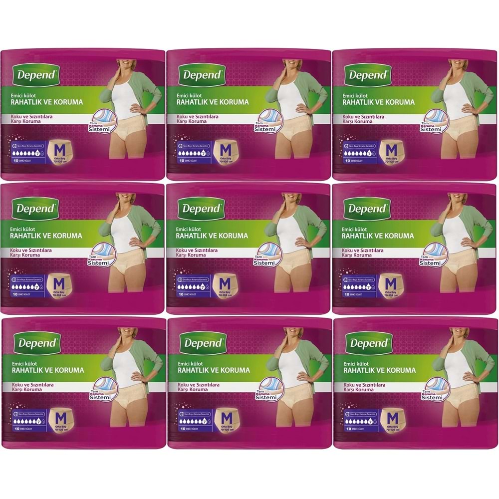 Depend Emici Külot Hasta Bezi Medium - Orta Kadın 90 Adet (9PK*10)