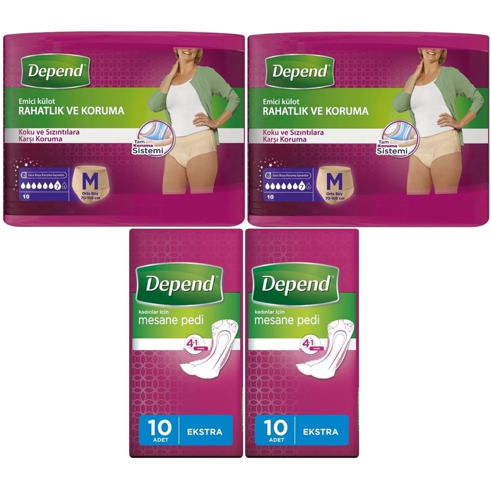 Depend Emici Külot Lohusa Pedi M- Medium - Kadın (10 Lu) + Mesane Pedi Kadın Ekstra (10 Lu) 4 Lü Set
