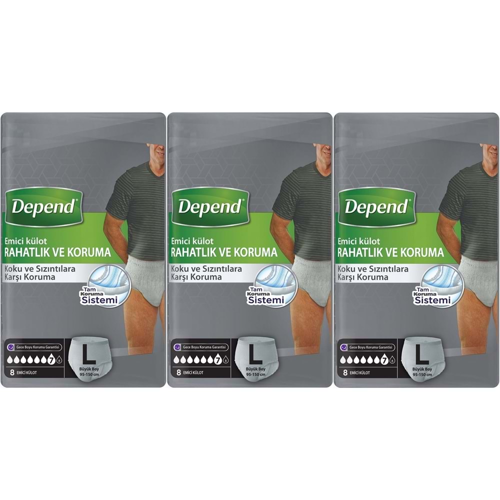 Depend Emici Külot Pants Hasta Bezi L - Büyük - Large Erkek 24 Adet (3PK*8)