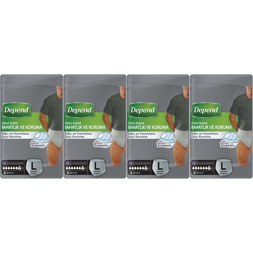 Depend Emici Külot Pants Hasta Bezi L - Büyük - Large Erkek 32 Adet (4PK*8)