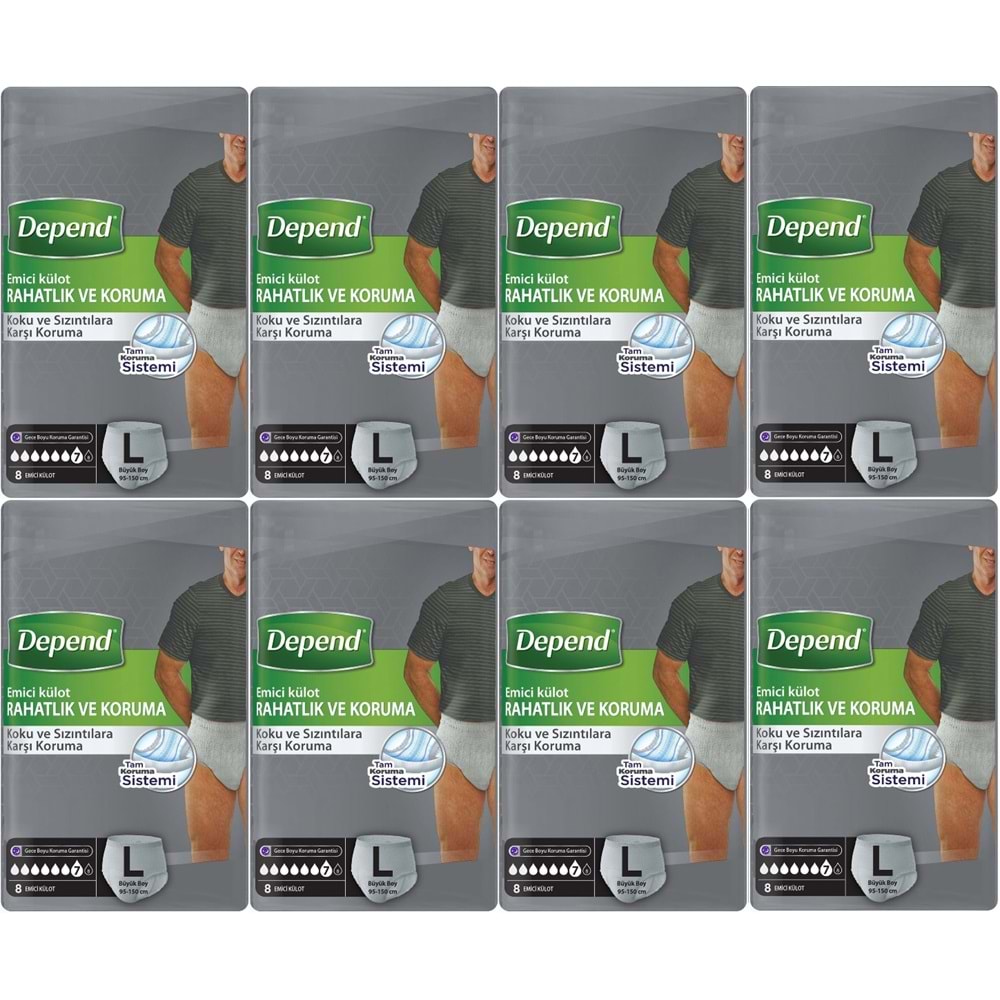 Depend Emici Külot Pants Hasta Bezi L - Büyük - Large Erkek 64 Adet (8PK*8)