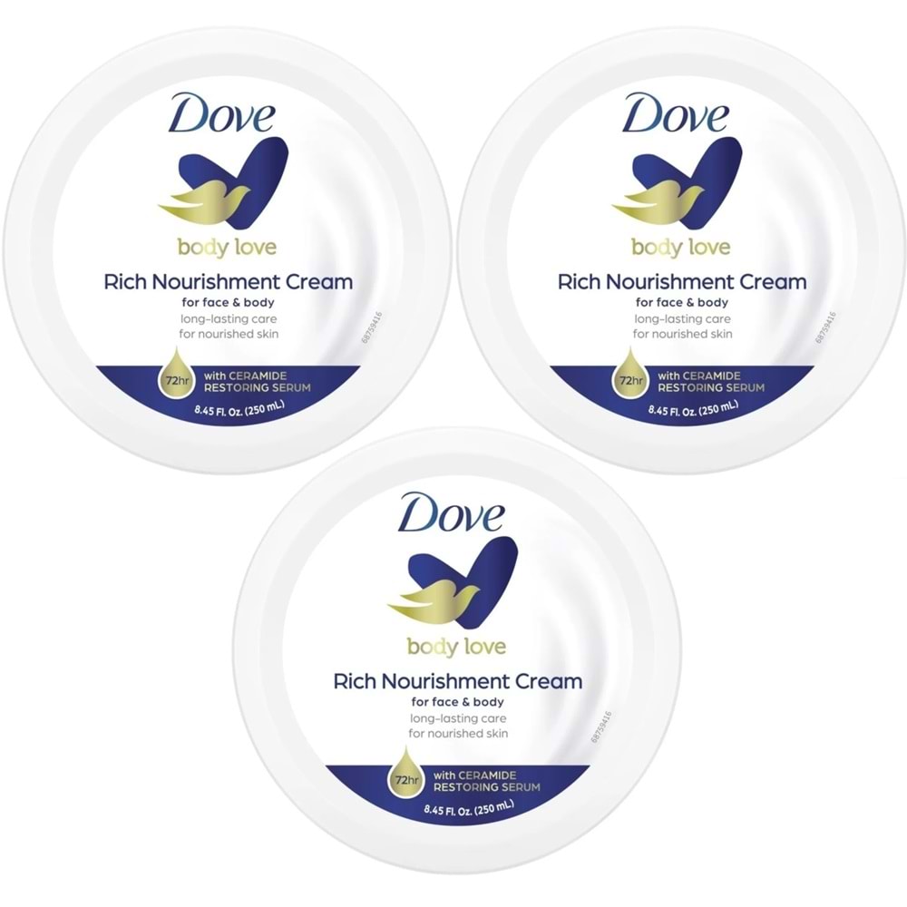 Dove Besleyici El ve Vücut Bakım Kremi 250ML Rich Nourishment Cream (Mavi) (3 Lü Set)