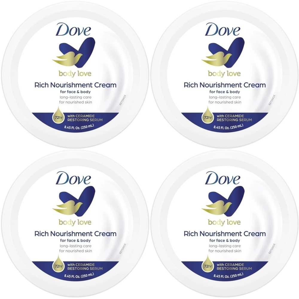 Dove Besleyici El ve Vücut Bakım Kremi 250ML Rich Nourishment Cream (Mavi) (4 Lü Set)