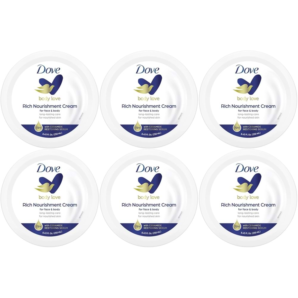 Dove Besleyici El ve Vücut Bakım Kremi 250ML Rich Nourishment Cream (Mavi) (6 Lı Set)