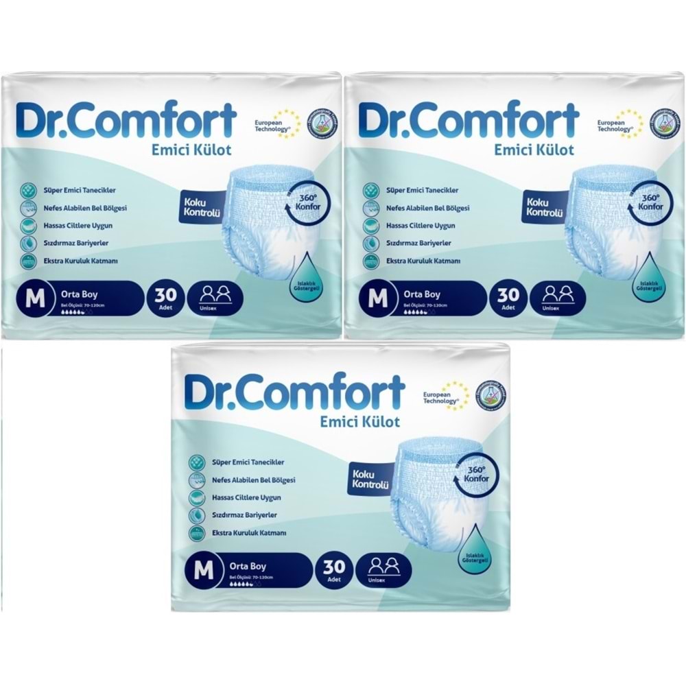Dr.Comfort Yetişkin Bezi Emici Külot M-Orta 90 Adet 3Pk x 30