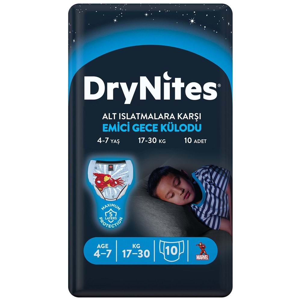 Drynites Emici Gece Külodu/Külot Bez Erkek 4-7 Yaş 17-30KG Small 30Adet 3PK*10 Alt Islatmalara Karşı