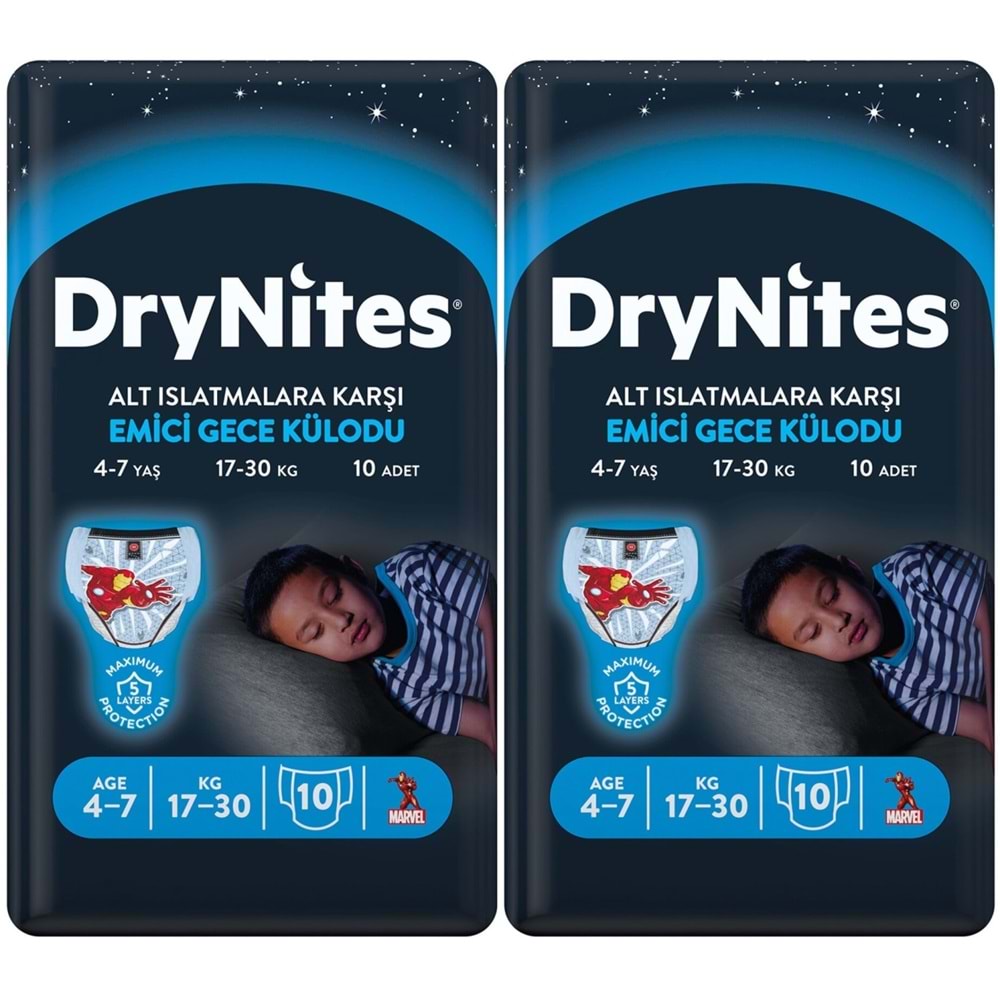 Drynites Emici Gece Külodu/Külot Bez Erkek 4-7 Yaş 17-30KG Small 20Adet 2PK*10 Alt Islatmalara Karşı