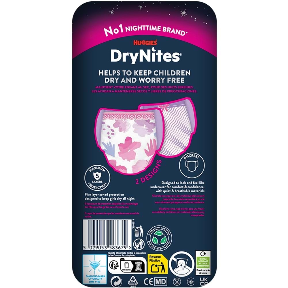 Drynites Emici Gece Külodu/Külot Bez Kız 13+ Yaş (48-60KG) X Large 45 Adet (5PK*9)