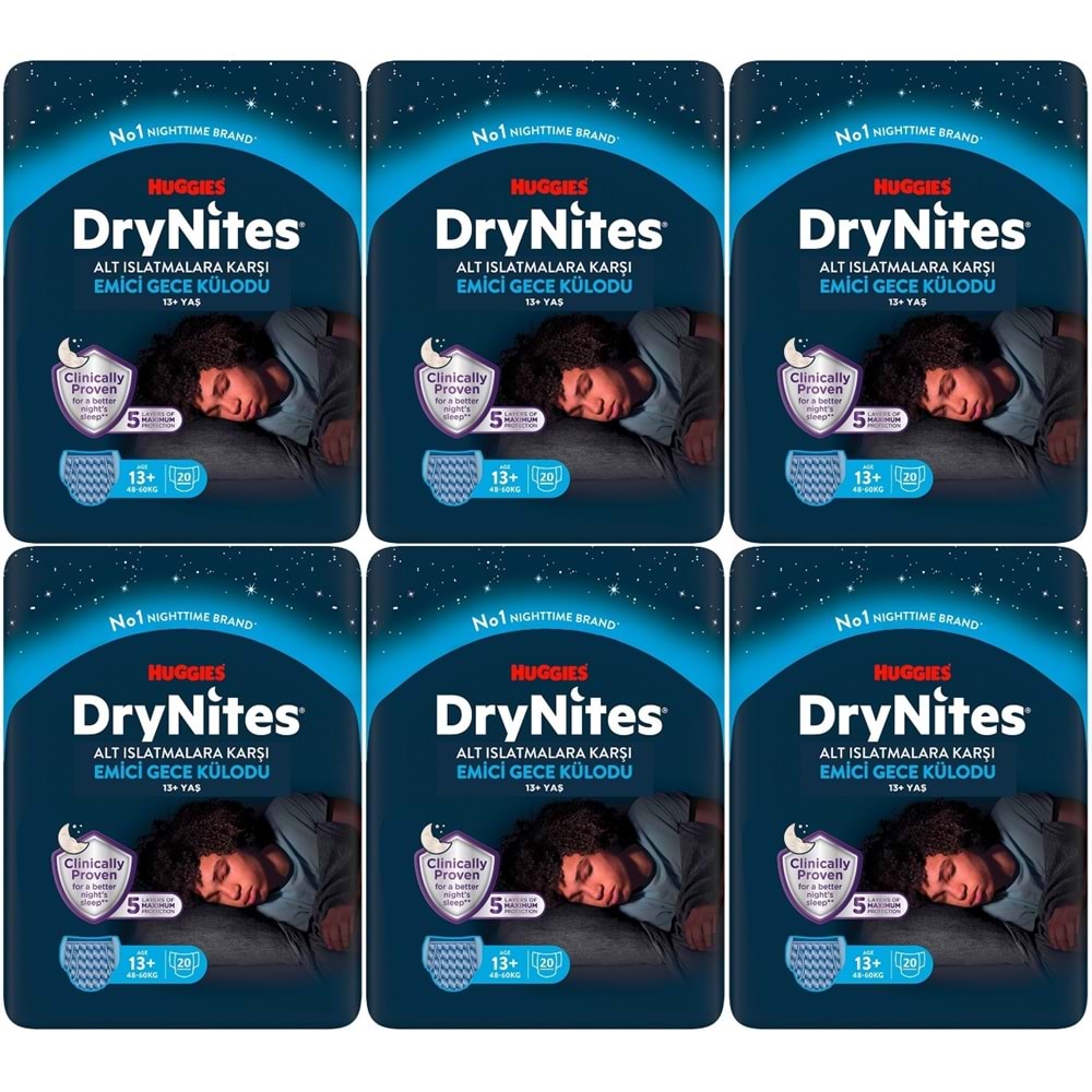 Drynites Emici Gece Külodu/Külot Bez Erkek 13+ Yaş (48-60KG) X Large 120 Adet Mega Pk (6PK*20)