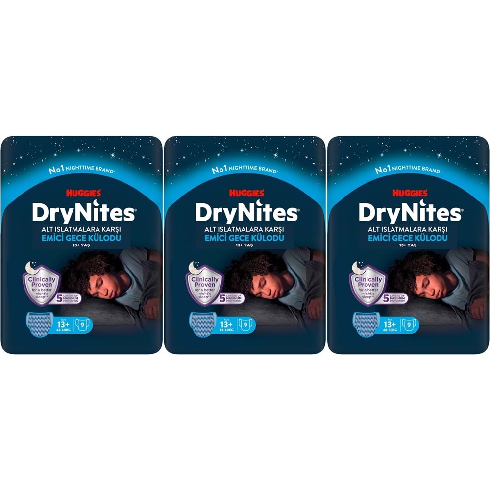 Drynites Emici Gece Külodu/Külot Bez Erkek 13+ Yaş (48-60KG) X Large 27 Adet (3PK*9)