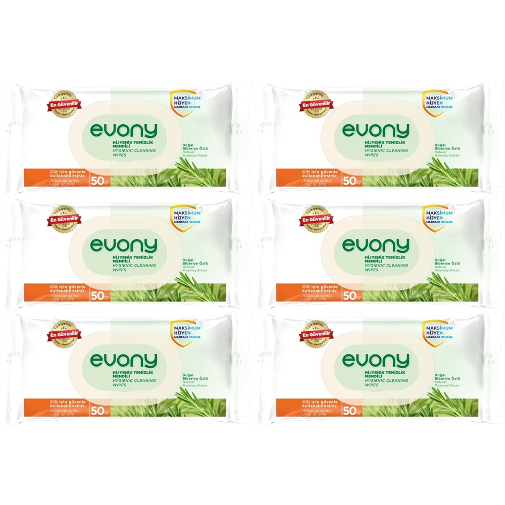 Evony Hijyenik Temizlik Islak Havlu Mendil 50 Yaprak Plastik Kapaklı (6 Lı Set) 300 Yaprak