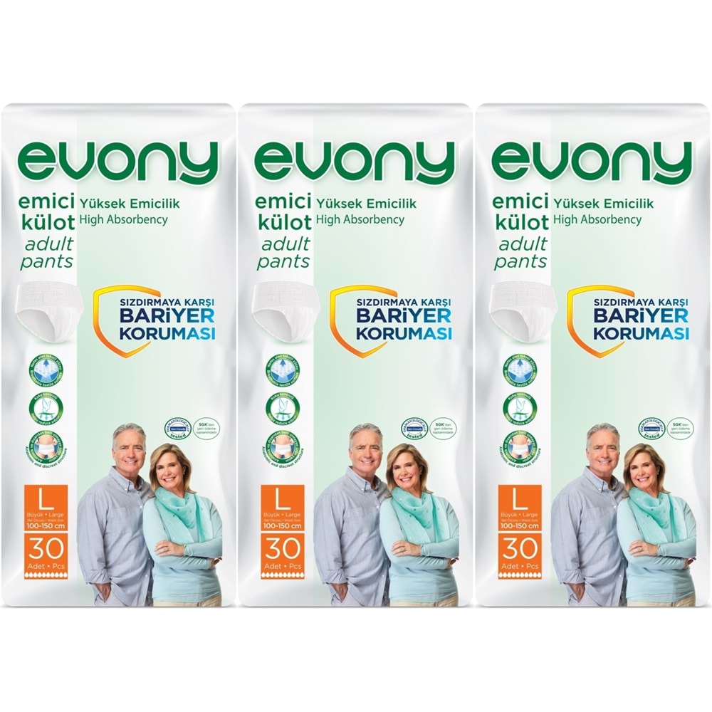 Evony Hasta Bezi Yetişkin Emici Külot L-Büyük 90 Adet (3PK*30)
