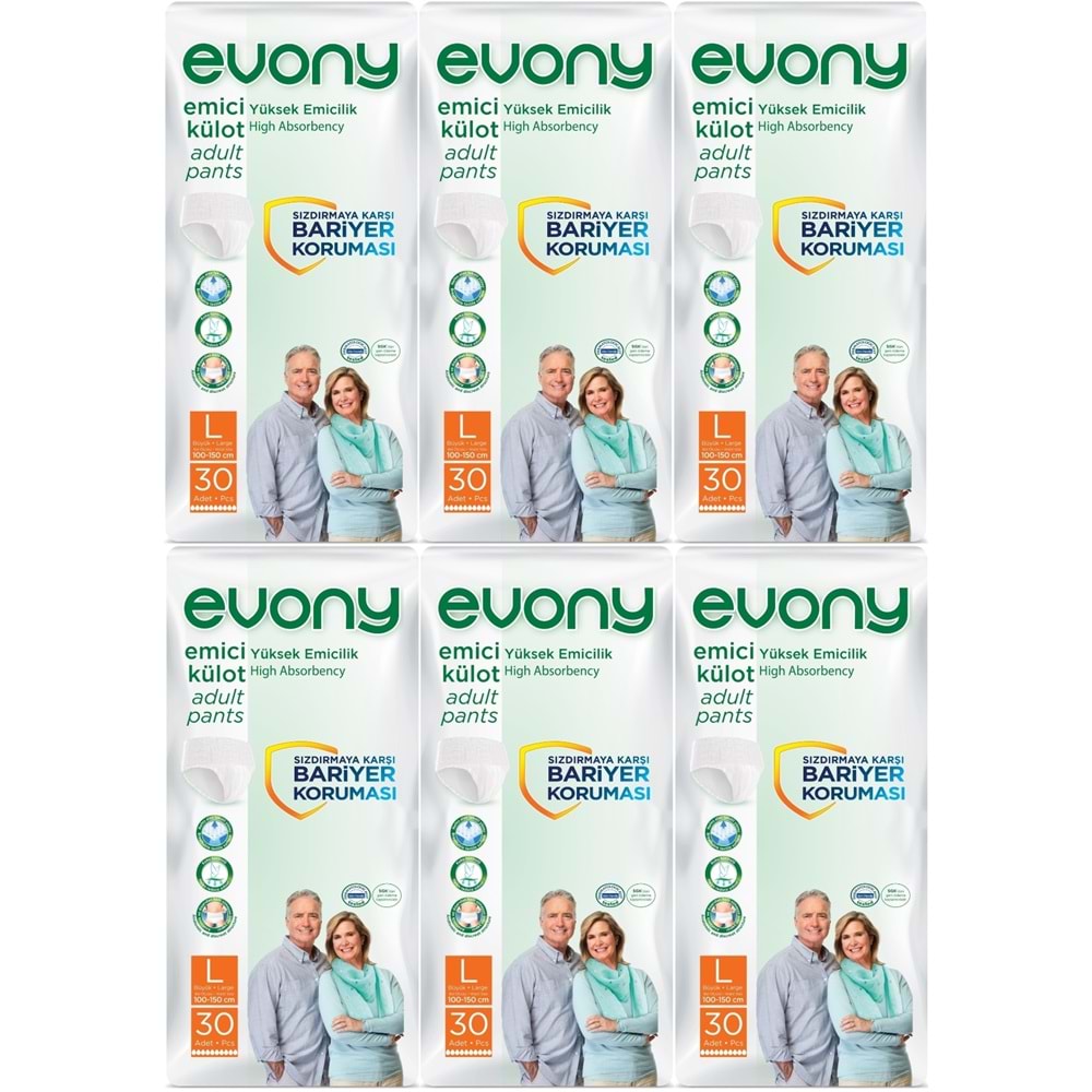 Evony Hasta Bezi Yetişkin Emici Külot L-Büyük 180 Adet (6PK*30)