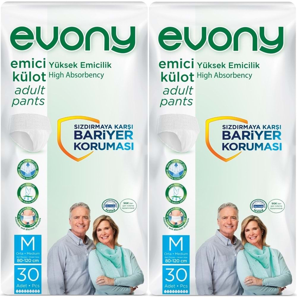 Evony Hasta Bezi Yetişkin Emici Külot M-Orta 60 Adet (2PK*30)