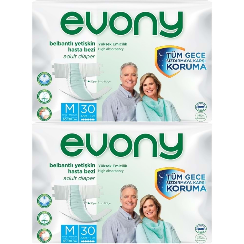 Evony Hasta Bezi Yetişkin Bel Bantlı Tekstil Yüzey M-Orta 60 Adet (2PK*30)