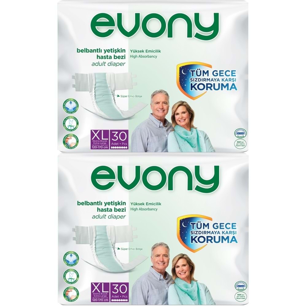 Evony Hasta Bezi Yetişkin Bel Bantlı Tekstil Yüzey Ekstra Büyük (XL) 60 Adet (2PK*30)