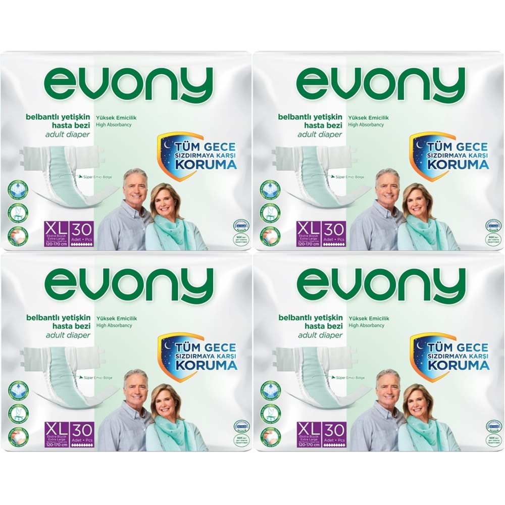 Evony Hasta Bezi Yetişkin Bel Bantlı Tekstil Yüzey Ekstra Büyük (XL) 120 Adet (4PK*30)