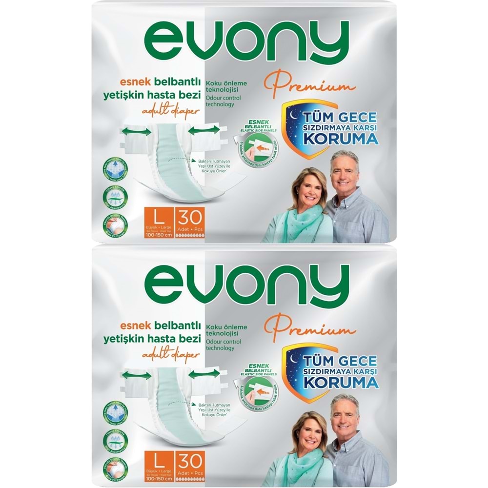 Evony Premium Hasta Bezi Yetişkin Bel Bantlı Tekstil Yüzey L-Büyük 60 Adet