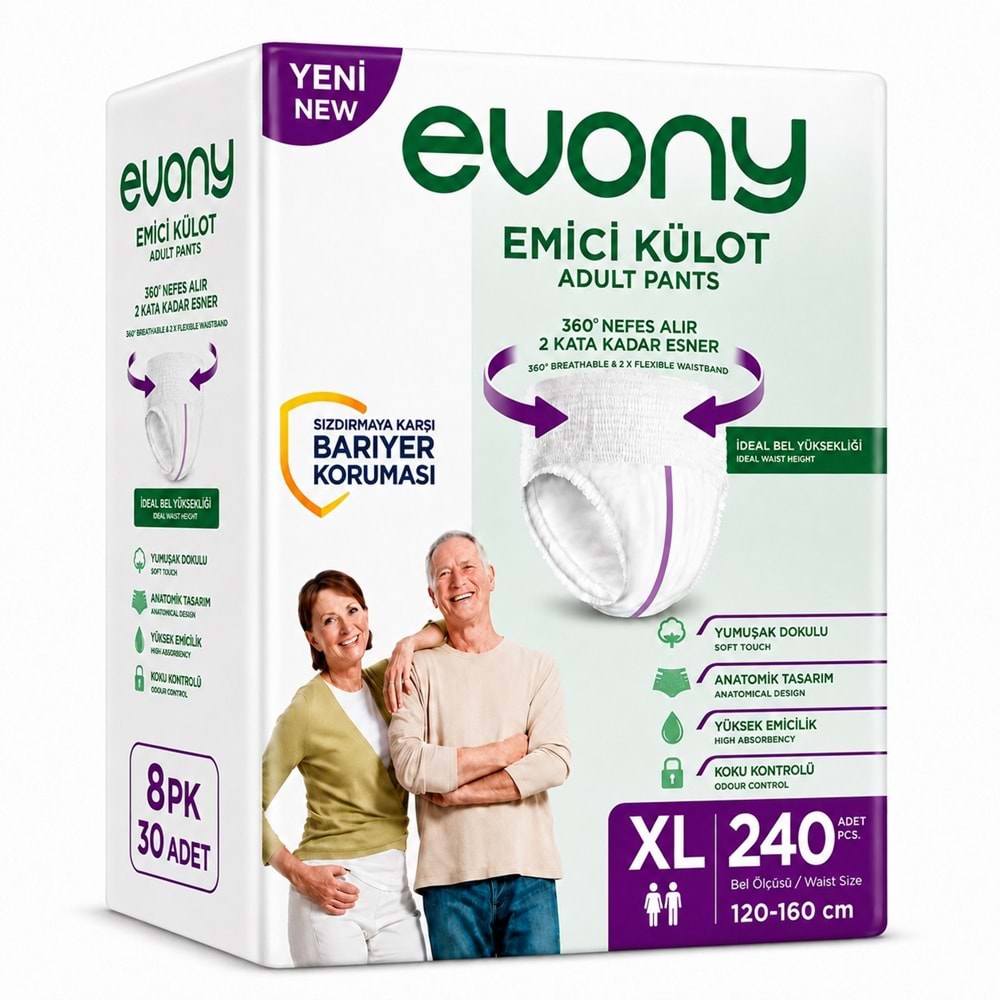 Evony Yetişkin Bezi Emici Külot XL - Ekstra Büyük - Extra Large 240 Adet