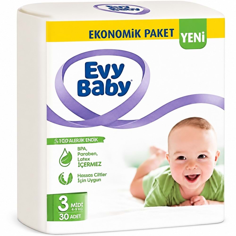 Evy Baby Bebek Bezi 3 Beden 5-9 KG Midi 180 Adet Süper Ekonomik Mega Pk