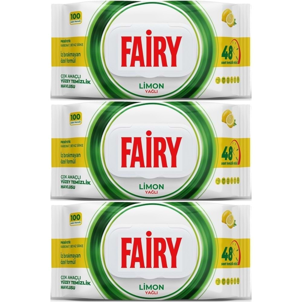 Fairy Yüzey Temizlik Havlusu 100 Yaprak Limon Yağlı - Beyaz Sirke - Karbonat (3 Lü Set) 300 Yaprak