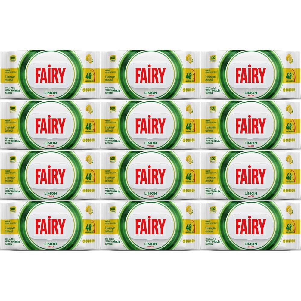 Fairy Yüzey Temizlik Havlusu 100 Yaprak Limon Yağlı - Beyaz Sirke - Karbonat (12 Li Set) 1200 Yaprak