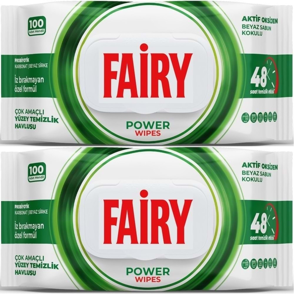 Fairy Yüzey Temizlik Havlusu 100 Yaprak Aktif Oksijen - Beyaz Sirke - Karbonat (2 Li Set) 200 Yaprak