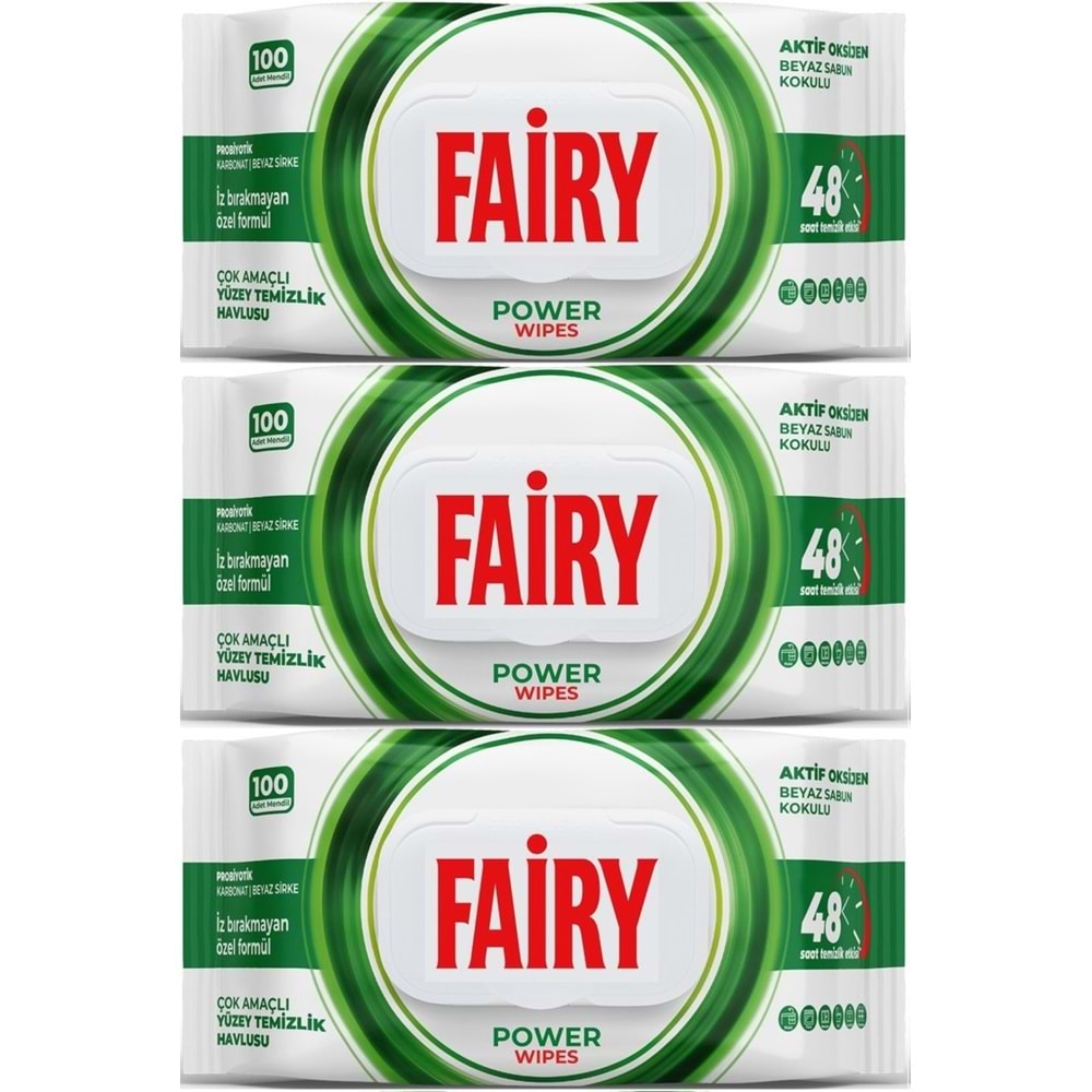 Fairy Yüzey Temizlik Havlusu 100 Yaprak Aktif Oksijen - Beyaz Sirke - Karbonat (3 Lü Set) 300 Yaprak