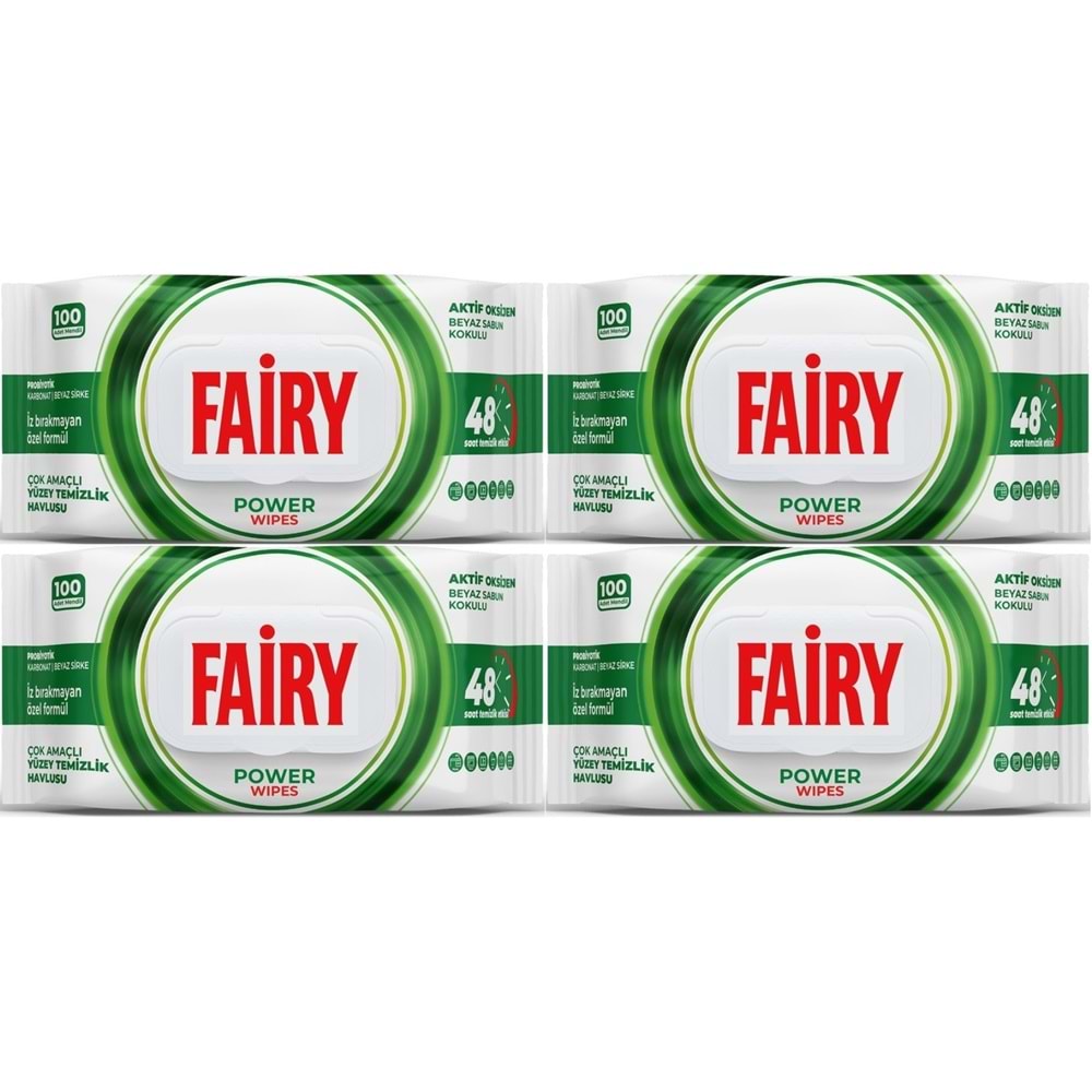 Fairy Yüzey Temizlik Havlusu 100 Yaprak Aktif Oksijen - Beyaz Sirke - Karbonat (4 Lü Set) 400 Yaprak