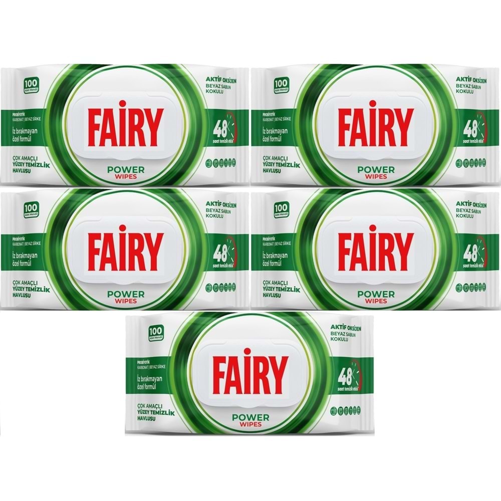 Fairy Yüzey Temizlik Havlusu 100 Yaprak Aktif Oksijen - Beyaz Sirke - Karbonat (5 Li Set) 500 Yaprak