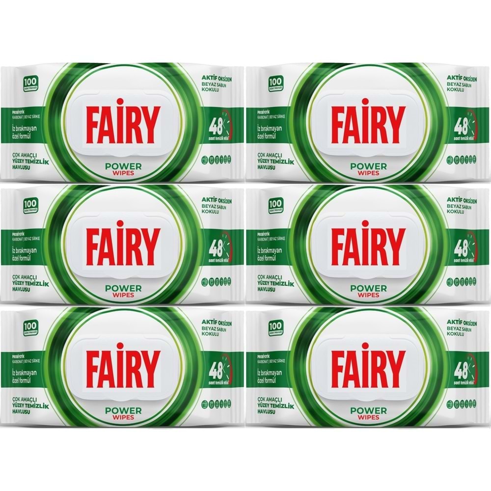 Fairy Yüzey Temizlik Havlusu 100 Yaprak Aktif Oksijen - Beyaz Sirke - Karbonat (6 Lı Set) 600 Yaprak